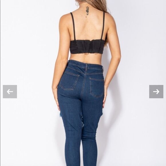 Going out of business sale Sexy style Denim charcoal crop top - Picture 4 of 5